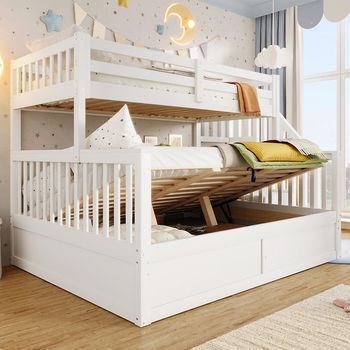 Litera 90x200 Cm + 140x200 Cm Escalera Hidráulica Espacio Almacenaje Sin Colchón Blanco