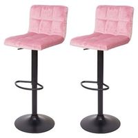 juego de 2 taburetes de bar de altura regulable en tejido de terciopelo rosa patas de metal negro 040000152