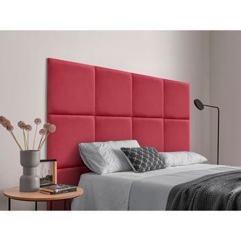 Dhome Cabecero Tapizado Para Camas De 160cm Compuesto De Paneles Autoadhesivos Intercambiables De Terciopelo Premium Cama Lujo Dormitorio Acolchado (rojo, 160cm)