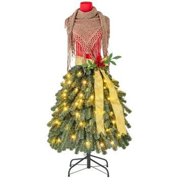 Árbol De Navidad Artificial Con Apariencia De Maniquí De Sastre, Bufanda Removible Y Frutos Rojos