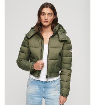 Superdry para mujer. W5011682A Chaqueta corta con capucha Fuji verde (M), Casual, Nylon