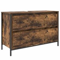 mueble de bano con lavabo y cajones roble ahumado 90x345x60 cm vidaxl