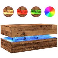 mesa de cafe - mesa de centro con luces led madera envejecida 90x50x40 cm