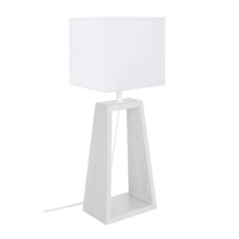 Lámpara de mesa madera blanco pantalla blanco