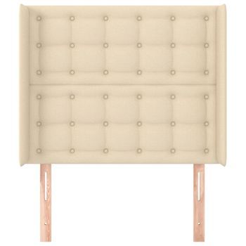 Cabecero Cama Mueble De Dormitorio Con Orejas De Tela 93 X 16 X 118/128 Cm Crema M02_0003176