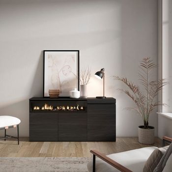 Aparador efecto madera negro 150x35x75cm chimenea efecto fuego