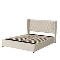 cama tapizada beige 160 x 200 cm con arcon hidraulico y cabecero chesterfield