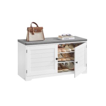 Banco zapatero con puertas y cojín asiento y estantes ajustables, 101A cm