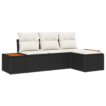 Conjunto De Sofá De Jardín De 4 Uds Con Cojines Ratán Sintético Negro Acacia Cfw866894