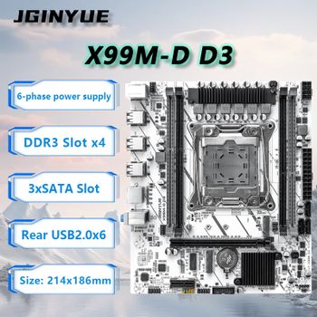 Placa Base JGINYUE X99 LGA2011-3 M-ATX Compatible con CPU Xeon E5 26XX V3 V4, RAM DDR3 ECC, Máximo 64GB, X99M-D D3 para Oficina/Hogar/STB/Juegos