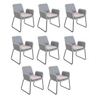 silla de jardin con reposabrazos de mimbre balero gris claro - lote de 8