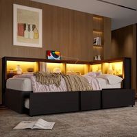 cama de dia con cama extraible de 90 x 200 cm almacenaje luz led y usb negra