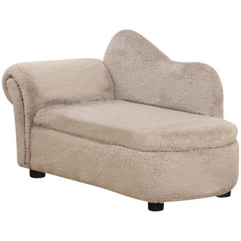 PawHut Sofá Elevado para Perros con Espacio Portaobjetos Oculto, en Madera y Tejido Aterciopelado, 80x40x46 cm, Beige   Aosom España