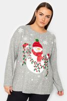 yours jersey gris claro de navidad con muneco de nieve mujer curvy y tallas grandes yours