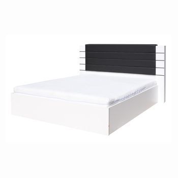 Cama Lina Blanca Y Negra Brillante 160x200 Con Cabecero De Cuero Sintético - Somier Incluido