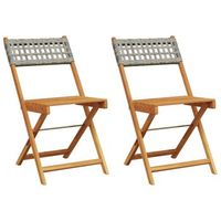 pack 2 uds silla de jardin  sillas de bistro madera maciza de acacia ratan pe gris