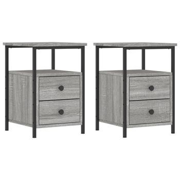 Pack 2 Uds Mesitas Noche | Mesa Auxiliar | Mesilla Madera Ingeniería Gris Sonoma 34x35,5x50 Cm
