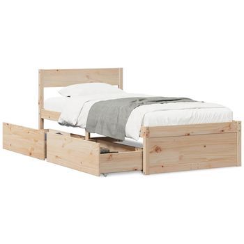 Cama Individual | Cama Para Adultos | Estructura De Cama Con Cajones Madera Maciza Pino 75x190 Cm