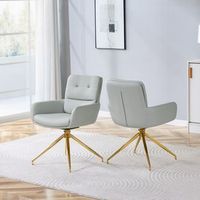 juego de dos sillas de comedor giratorias pu gris calido y patas metalicas doradas