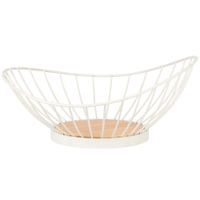 cesta de alambre de metal color crudo y bambu
