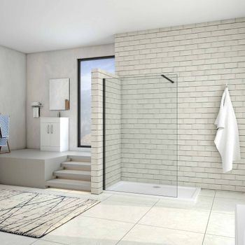 Aica Walkin Panel De Ducha Mampara Con Película De Seguridad A Prueba De Explosiones Perfil Negro Mate Con Barra1 De 90cm Tamaño (118-120)x200cm
