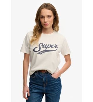 Superdry para mujer. W1011869A Camiseta Varsity Script blanco crema (M), Casual, Algodón, Manga corta
