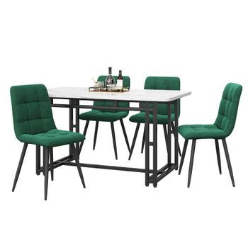 Conjunto De Comedor Y Mesa De Cocina Moderna 120x70cm Con 4 Sillas, Metal Y Mdf, Negro Y Verde