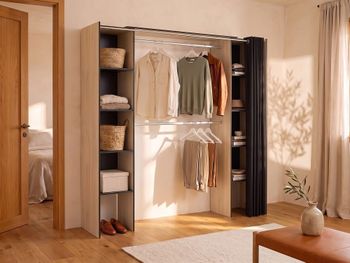 Vestidor con cortina 180-110 cm natural y grafito