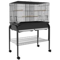 pawhut gran jaula para pajaros jaula para loros con soporte ruedas para cacatuas periquitos canarios loros 85x49x119 cm negro   aosom espana
