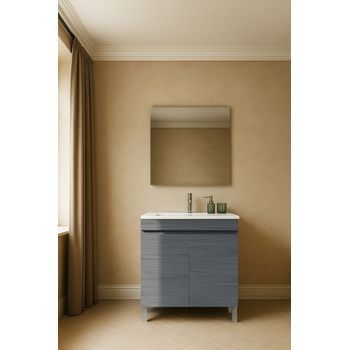 Mueble Stephanie 70 Cm 2p, Fresno Gris. Pack Mueble + Lavabo.