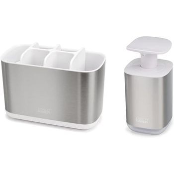 Joseph Joseph Bathroom Beauties Set 2 Piezas – Soporte Para Cepillo De Dientes Y Dosificador De Jabón, Acero Inoxidable, Elegante Y Funcional.
