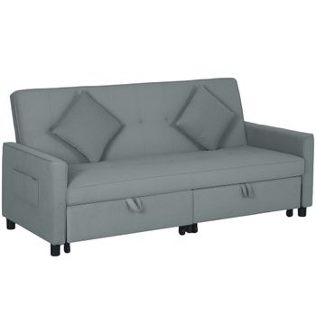 HOMCOM Sofá cama, sofá de 3 plazas ajustable con función cama, sofá cama con cama extraíble, cojines, Gris