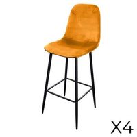 lote de 4 taburetes loly asiento y respaldo en terciopelo amarillo estructura en metal negro