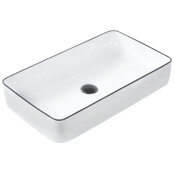 Lavabo Sobre Encimera Baño Clásico Cerámica Brillante Blanco Con Borde Negro Rectangular 61 X 35 Cm Xert
