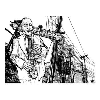 Papel Pintado 3d - Saxophone Recital On Broadway (300x231 Cm)