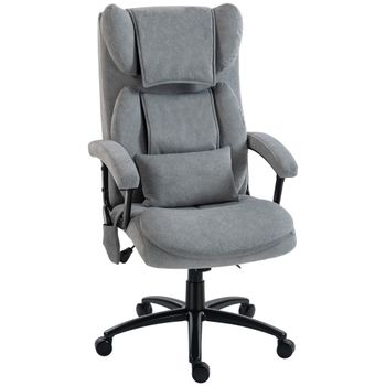 HOMCOM Silla de Oficina con Masaje de Amasamiento de 4 Puntos Respaldo Alto Altura Ajustable Asiento Amplio Cojín Lumbar Gris