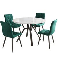 conjunto de mesa redonda de 100 cm con base negra y 4 sillas verdes