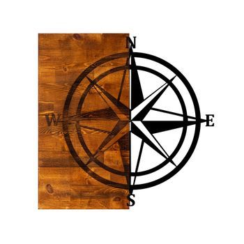 Decoración Pared De Madera Brújula Nogal Negro 58x58 Cm
