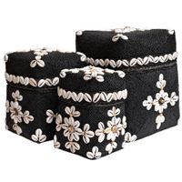 cajas decorativas de bambu cuentas y conchas negras -juego de 3