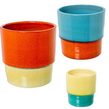 Set 3 Maceteros Naranja, Azul Y Amarillo