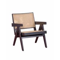 sillon clasico con reposabrazos en madera de teca y ratan 59x58x70cm - negro