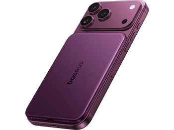 Powerbank - Baseus Picogo Air AM71, 5000 mAh, 22,5W, Carga inalámbrica 15W, USB-C, Ultrafina, Certificado CCC, Dark Cherry