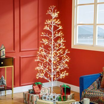 Árbol De Navidad Artificial De Pp Acero Homcom Ø20x180 Cm Blanco