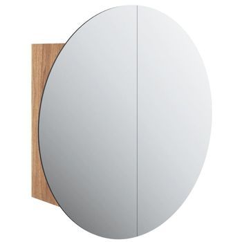 Armario De Baño | Mueble De Baño Con Espejo Redondo Y Led Roble 47x47x17,5 Cm