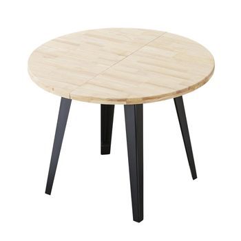 Mesa Comedor Redonda Extensible Bergi 100-180 Cm Hasta 8 Comensales Con Patas En Color Negro