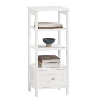 Sobuy Fbt91-w Mesa Auxiliar Alta Mesita De Noche Con 1 Cajón Y 3 Niveles Mesa Para Salón Comedor Blanco 30 X 28 X 74 Cm Es