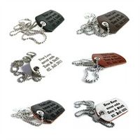 cadena de bolas de acero inoxidable con etiqueta de identificacion de cuero