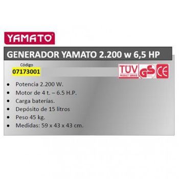 Generador Yamato 2200w 6.5hp 4t