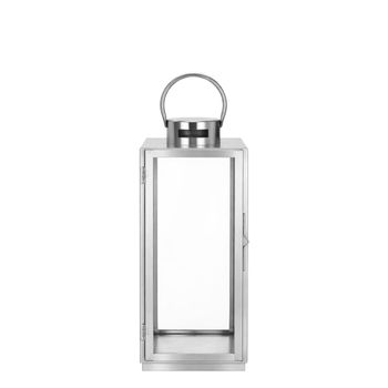 Farol decorativo de vidrio y acero plateado cepillado h39