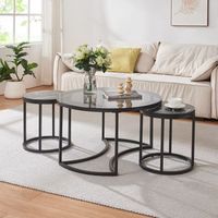 set de 3 mesas nido kokkola o80x48 cm - vidrio ahumadoefecto marmol negro encasa